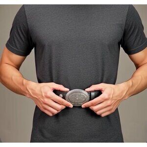 LEE RIVER Genuine Leather Belt Made in Ireland Black Celtic Knot Buckle 32-34 M